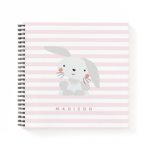 Cute Bunny - Personalized Pink Striped Kids Notebook