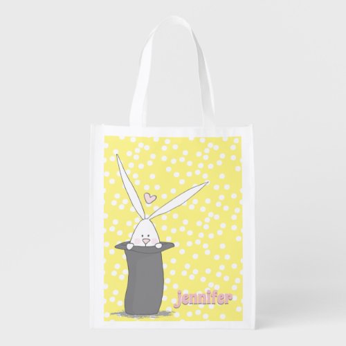 Cute Bunny _ Personalized Yellow Easter Egg Hunt  Grocery Bag