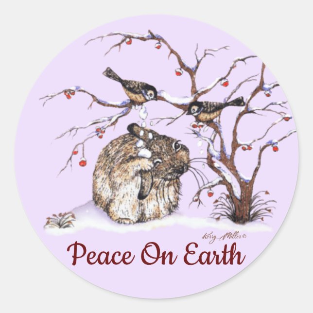Cute Bunny & Pesky Little Birds! Classic Round Sticker (Front)