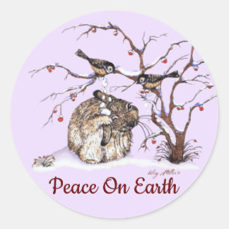 Cute Bunny & Pesky Little Birds! Classic Round Sticker