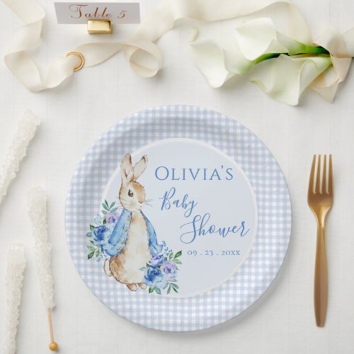 Cute Bunny Peter Rabbit Watercolor Baby Shower Paper Plates