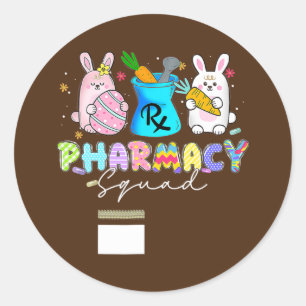 Cute Bunny Pharmacist Pharmacy Squad Happy Easter Classic Round Sticker