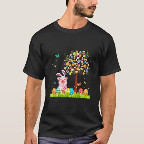 Cute Bunny Pig Easter Eggs Tree Easter T_Shirt