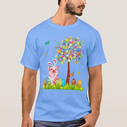 Cute Bunny Pig Easter Eggs Tree Easter  T_Shirt