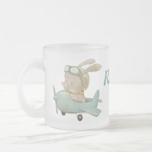  cute bunny pilot in a helmet frosted glass coffee mug