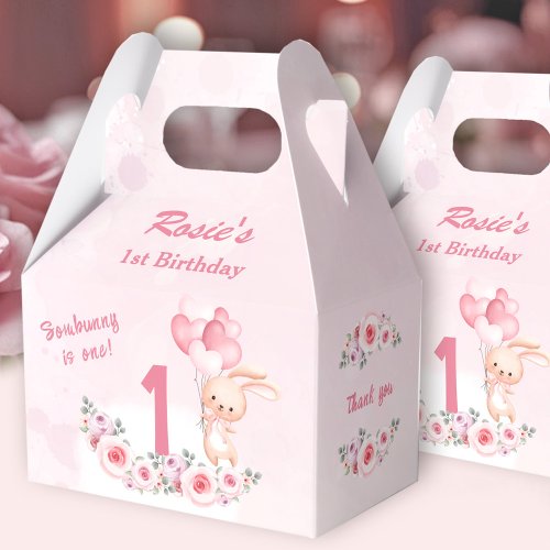 Cute Bunny Pink 1st Birthday Girl Floral Spring Favor Boxes