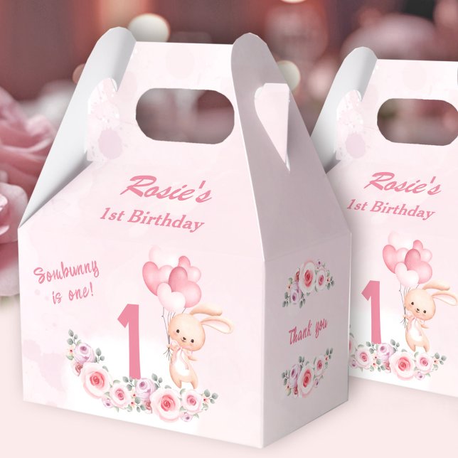 Cute Bunny Pink 1st Birthday Girl Floral Spring Favor Boxes (Cute Bunny Pink 1st Birthday Girl Floral Spring Favor Boxes)