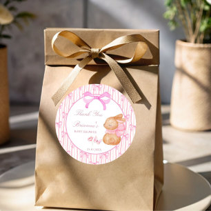 Cute Bunny pink bow baby shower favor Classic Round Sticker