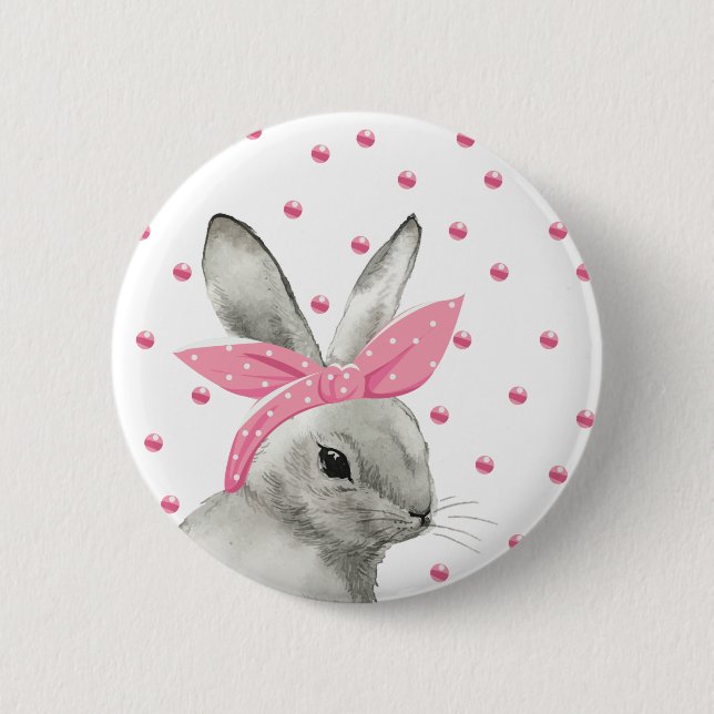 Cute Bunny Pink Bow design Button (Front)