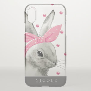 Cute Bunny Pink Bow Monogram iPhone X Case
