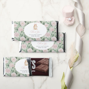 Cute Bunny, Pink Bow, Pink Flowers, Baby Shower Hershey Bar Favors