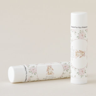 Cute Bunny, Pink Bow, Pink Flowers, Baby Shower Lip Balm