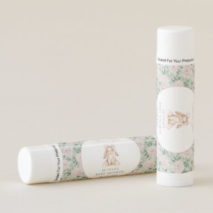 Cute Bunny, Pink Bow, Pink Flowers, Baby Shower Lip Balm