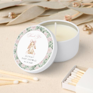 Cute Bunny, Pink Bow, Pink Flowers, Baby Shower Mini Candle Favors