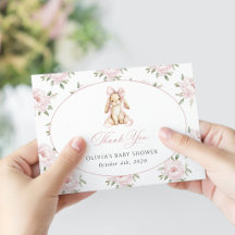 Cute Bunny, Pink Bow, Pink Flowers, Baby Shower