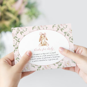 Cute Bunny, Pink Bow, Pink Flowers, Books For Baby Enclosure Card