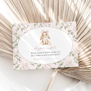 Cute Bunny, Pink Bow, Pink Flowers, Diaper Raffle Enclosure Card