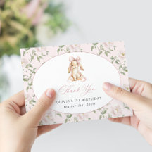 Cute Bunny, Pink Bow, Pink Flowers, First Birthday