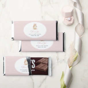 Cute Bunny, Pink Bow, Pink Polka Dots, Baby Shower Hershey Bar Favors