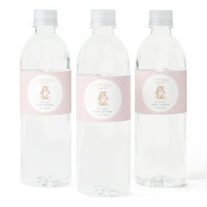 Cute Bunny, Pink Bow, Pink Polka Dots, Baby Shower Water Bottle Label