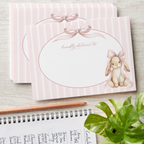 Cute Bunny, Pink Bow, Pink Stripes, Baby Shower Envelope