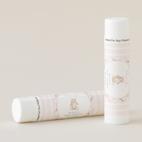 Cute Bunny, Pink Bow, Pink Stripes, Baby Shower Lip Balm