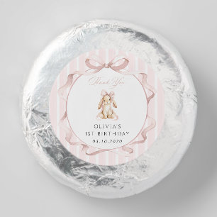 Cute Bunny, Pink Bow, Pink Stripes, First Birthday Dipped Oreo Cookie Favors