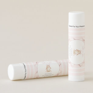 Cute Bunny, Pink Bow, Pink Stripes, First Birthday Lip Balm
