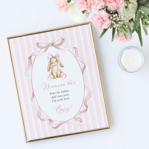 Cute Bunny, Pink Bow, Pink Stripes, Momosa Bar Poster