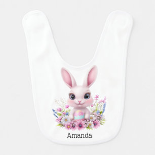 Cute Bunny Pink Flowers with Easter Egg Baby Bib