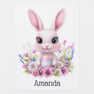 Cute Bunny Pink Flowers with Easter Egg Baby Blanket