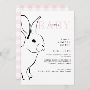 Cute Bunny Pink Gingham Baby Girl Shower II Invitation