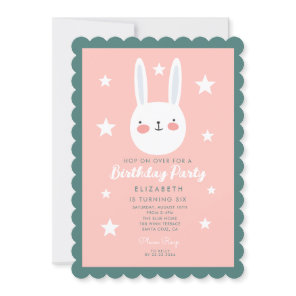 Cute Bunny Pink Green Purple Stars Birthday Invitation