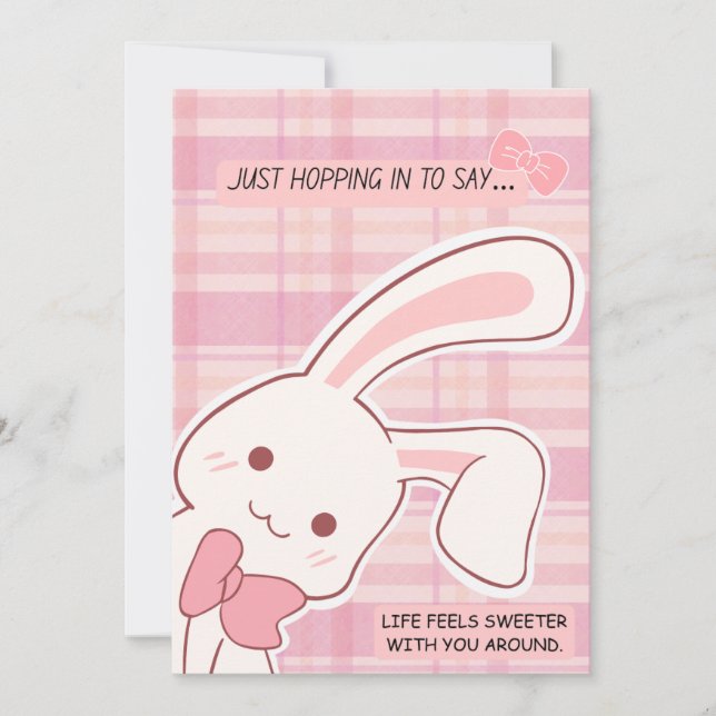Cute Bunny Pink Greeting Holiday Card (Front)