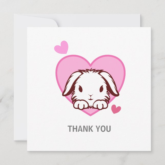 Cute Bunny Pink Heart Thank You Card (Front)