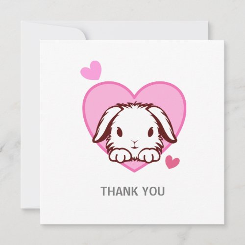 Cute Bunny Pink Heart Thank You Card