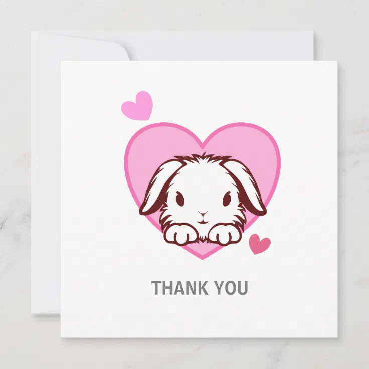 Cute Bunny Pink Heart Thank You Card | Zazzle