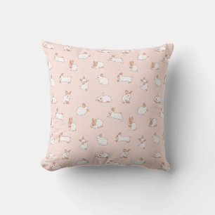 Cute Bunny Pink Pattern Spring Summer Throw Pillow