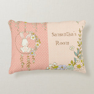 Cute Bunny Pink Polka Dot Accent Pillow