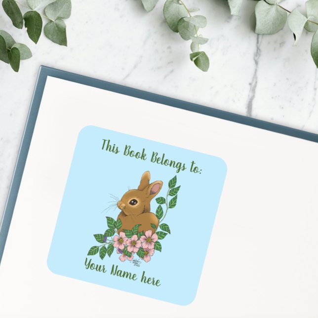 Cute Bunny Pink Spring Flowers Rabbit Bookplate (Creator Uploaded)