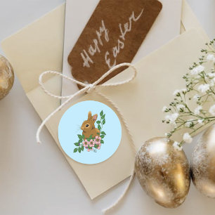 Cute Bunny Pink Spring Flowers Woodland Rabbit  Classic Round Sticker