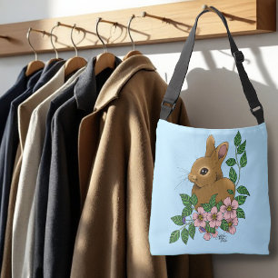 Cute Bunny Pink Spring Flowers Woodland Rabbit  Crossbody Bag