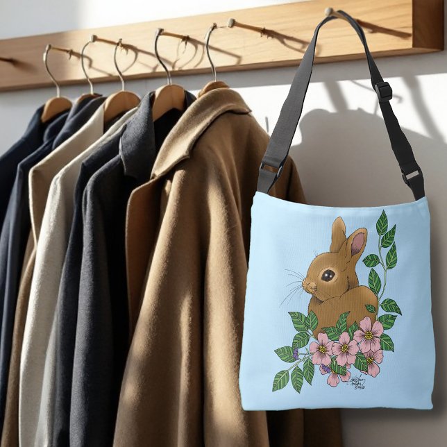 Cute Bunny Pink Spring Flowers Woodland Rabbit  Crossbody Bag (Creator Uploaded)