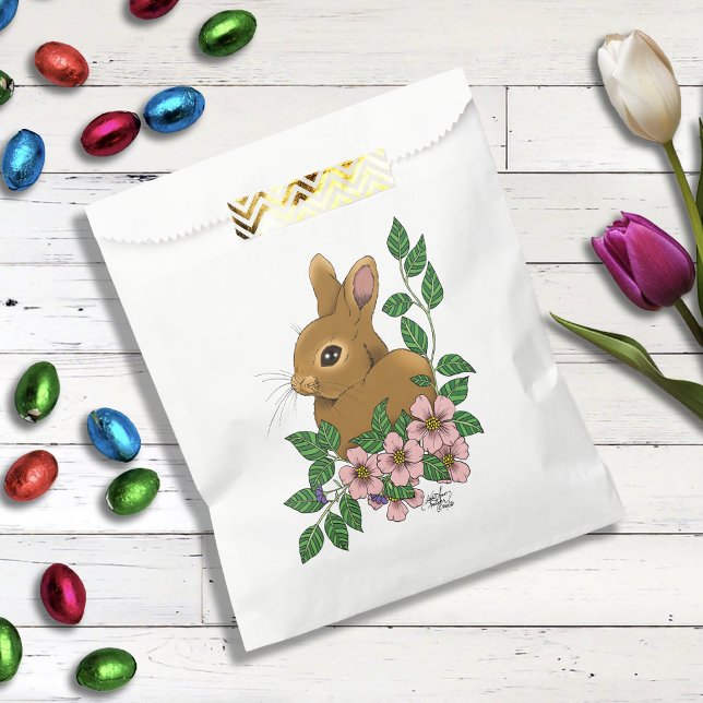 Cute Bunny Pink Spring Flowers Woodland Rabbit  Favor Bag (Creator Uploaded)
