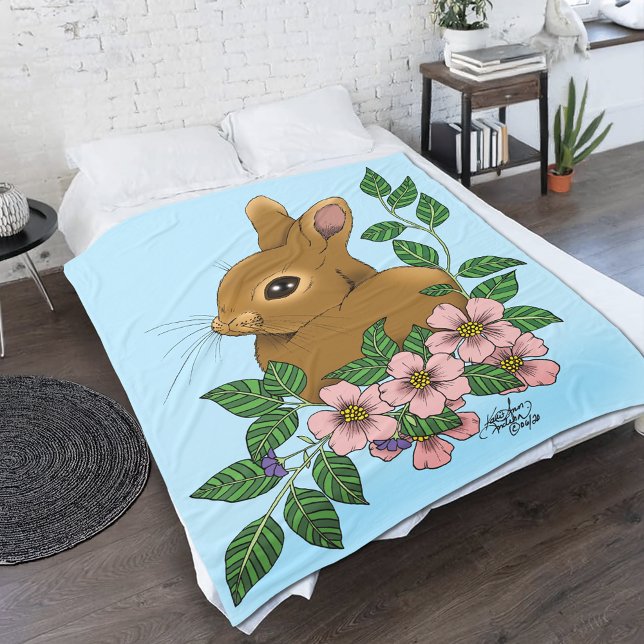Cute Bunny Pink Spring Flowers Woodland Rabbit  Fleece Blanket (Creator Uploaded)