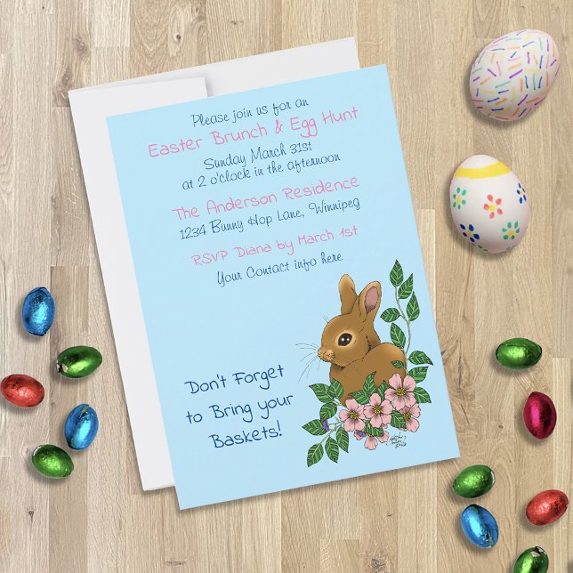Cute Bunny Pink Spring Flowers Woodland Rabbit  Invitation (Creator Uploaded)
