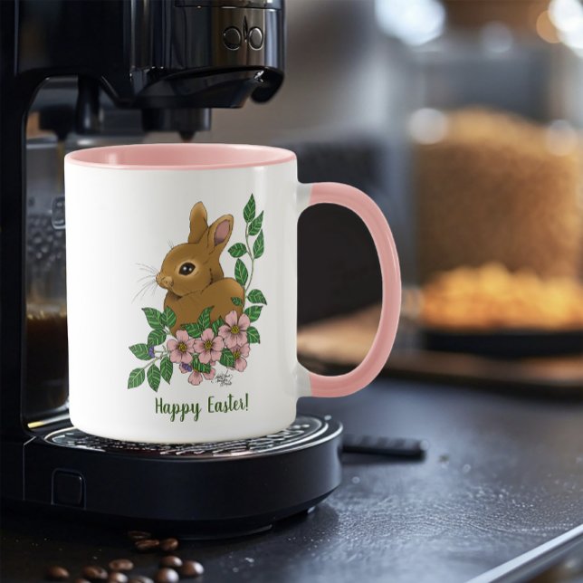 Cute Bunny Pink Spring Flowers Woodland Rabbit  Mug (Creator Uploaded)