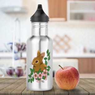 Cute Bunny Pink Spring Flowers Woodland Rabbit  Stainless Steel Water Bottle