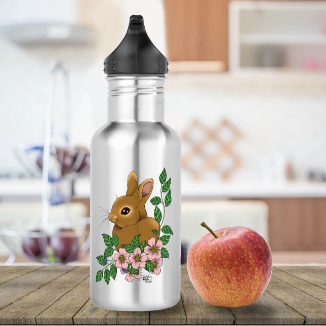 Cute Bunny Pink Spring Flowers Woodland Rabbit  Stainless Steel Water Bottle (Creator Uploaded)