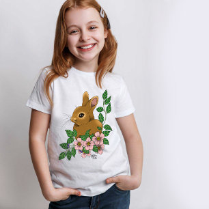 Cute Bunny Pink Spring Flowers Woodland Rabbit T-Shirt